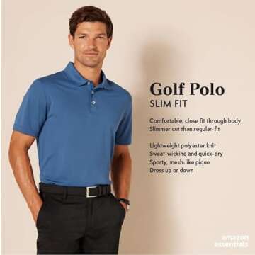 Amazon Essentials Men's Slim-Fit Quick-Dry Golf Polo Shirt - Discontinued Colors, Black, Medium