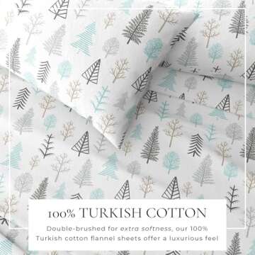 Great Bay Home Flannel Sheet Set Queen Size - 100% Turkish Cotton, Double-Brushed, Printed Bed Sheets - Ultra-Soft, Cozy, 4-Piece Bedding Set (Winter Forest)