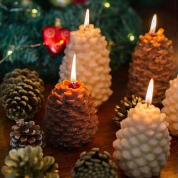 Christmas Pinecone Silicone Candle Molds 3D Pine Cone Candle Molds Silicone Resin Candle Mold Soap Mold Xmas Theme Resin Concrete Mould for Christmas Party DIY Table Home Decor Supplies (1 Pc)
