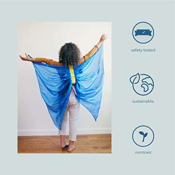 Sarah's Silks - Starry Night Fairy Wings, 100% Real Silk Dress up Costume, Eco-Friendly Dyes, 42-Inches Long (Starry Night)