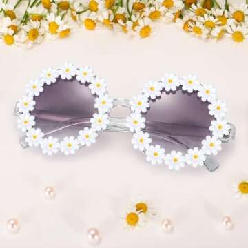 Dollger Daisy Sunglasses for Women Flower Round Fashion Rave Party Disco Fun Festival Retro Sunglasses Girls Gift