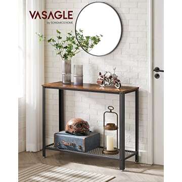 VASAGLE Console Table, 2-Tier Entryway Table with Mesh Shelf, Narrow Sofa Table, Steel Frame, Adjust...