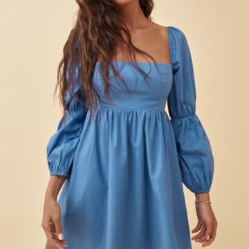 EXLURA Puff Sleeve Mini Dress for Stylish Occasions