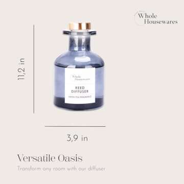 Whole Housewares Reed Diffusers for Home - Home Fragrance and Decor with Green Tea Aroma - Long Lasting Air Fresheners for Living Room, Bedroom, Bathroom - Refresh Your Home (Blue, 11.2" x 3.9")