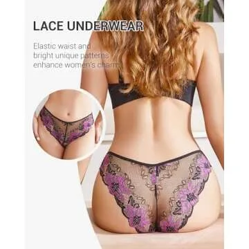 UGDUCK Sexy Underwear for Women Seamless Cheeky Lace Hipster Ladies No Show Bikini Panties Womens Breathable 3 Pack