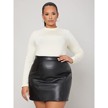 MakeMeChic Plus Size Faux Leather Skirt High Waisted Fashion