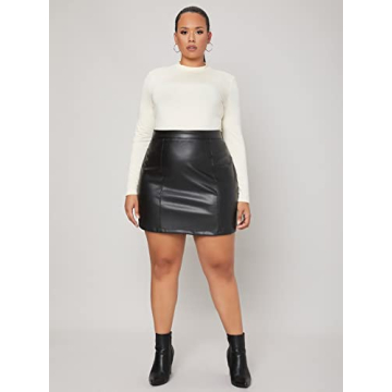 MakeMeChic Plus Size Faux Leather Skirt High Waisted Fashion