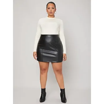MakeMeChic Plus Size Faux Leather Skirt High Waisted Fashion