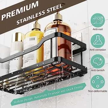 OMAIRA Shower Caddy Hanging, Stainless Steel Shower Caddy Shower Organizer, No Drilling Inside Bath Shower Rack Shelves Over Shower Head, Matte black