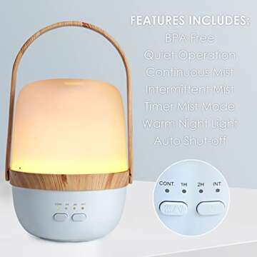 ARVIDSSON Wireless Essential Oil Diffuser, Portable Rechargeable Diffusers for Essential Oils, Cordless Aromatherapy Diffuser with Battery Operated, Warm Mood Light