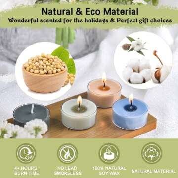 Sungmor 16 Pack Long Burning Scented Tea Light Candles, 100% Natural Soy Wax No Lead Smokeless Tea Warmer Candles Tealight Candles for Decor Holidays, General Use, Room Ambiance, Aromatherapy Relaxing