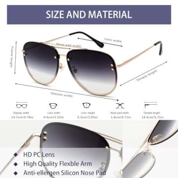 VIVIENFANG Retro Oversized Aviator Sunglasses Womens Trendy Y2K Designer Dupes Gold/Gradient Fashion Rave Sun Glasses 87247E