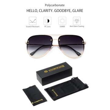 VIVIENFANG Retro Oversized Aviator Sunglasses Womens Trendy Y2K Designer Dupes Gold/Gradient Fashion Rave Sun Glasses 87247E
