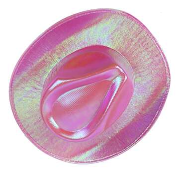 GiftExpress Neon Pink Shiny Sparkly Glittering Cowboy Hat for Western Cowboy Themed Party Supply | Cowgirl Costume Hat -Pink Space Holographic Cowgirl Party Hat