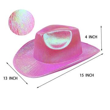 GiftExpress Neon Pink Shiny Sparkly Glittering Cowboy Hat for Western Cowboy Themed Party Supply | Cowgirl Costume Hat -Pink Space Holographic Cowgirl Party Hat