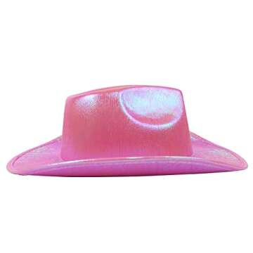 GiftExpress Neon Pink Shiny Sparkly Glittering Cowboy Hat for Western Cowboy Themed Party Supply | Cowgirl Costume Hat -Pink Space Holographic Cowgirl Party Hat