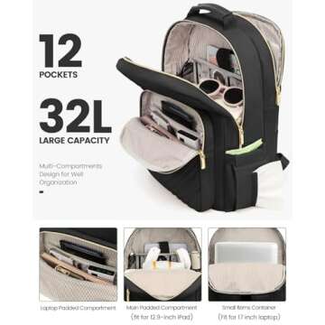 LOVEVOOK Laptop Backpack for Women, Travel Computer Work Bags with 17-inch Laptop Compartment, Colle...