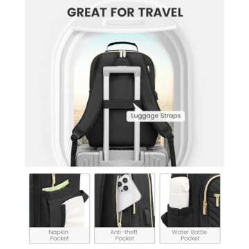 LOVEVOOK Laptop Backpack for Women, Travel Computer Work Bags with 17-inch Laptop Compartment, College School Student Bag Teen Backpacks For Girls, Hiking Outdoor Carry On Backpack Purse, Black