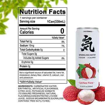 CHI FOREST Lychee Sparkling Water, 0 Calories and 0 Suger Flavored Bubbly Water, 11.16 Fl oz, Pack of 24