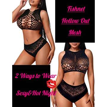 Avidlove Lingerie for Women Sexy Fishnet Lingerie Two Piece Lingerie Fishnet Outfit Stripper Outfit Black Lingerie Sets