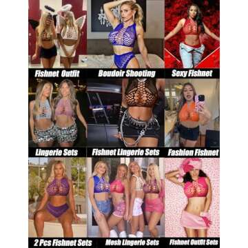 Avidlove Lingerie for Women Sexy Fishnet Lingerie Two Piece Lingerie Fishnet Outfit Stripper Outfit Black Lingerie Sets