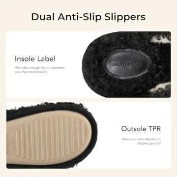 Snug Leaves Women's Scuff Slippers Furry Cute Curly Faux Wool Slip-on Indoor Memory Foam House Shoes Dark Black, 7-8 US