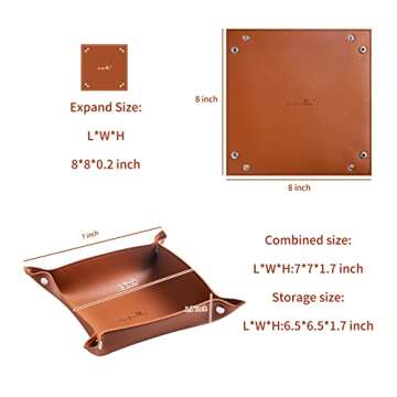 SANQIANWAN PU Leather Jewelry Valet Tray for Women and Man, Portable Entryway Table Tray Bedside Nightstand Desk Tray Small Catchall Travel Dish Plate for Key,Wallet,Watch,Coin (Brown-B)