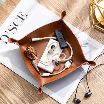 Portable PU Leather Valet Tray for Travel and Home