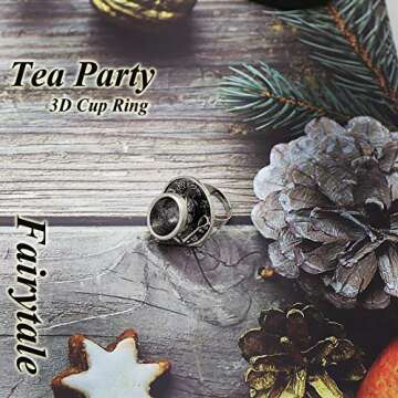 RechicGu 3D Tea Cup Saucer Ring for Wonderland Fans