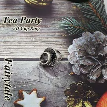 RechicGu 3D Tea Cup Saucer Ring for Wonderland Fans