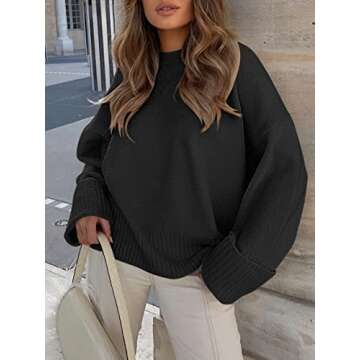 ANRABESS Women's Oversized Crewneck Long Sleeve Fuzzy Knit Casual Chunky Warm 2024 Fall Pullover Sweaters Top Trendy Outfits Black X-Large