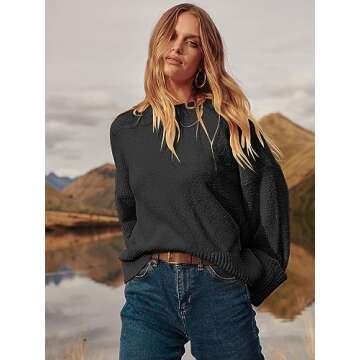 ANRABESS Women's Oversized Crewneck Long Sleeve Fuzzy Knit Casual Chunky Warm 2024 Fall Pullover Sweaters Top Trendy Outfits Black X-Large