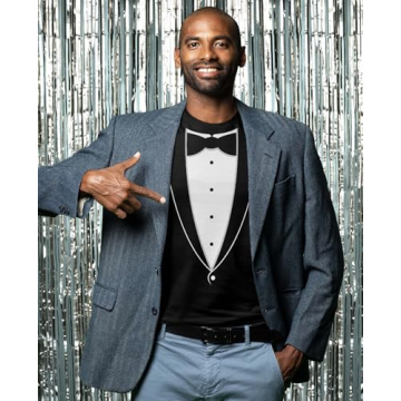Funny Printed Tuxedo Shirt with Bow Tie for Men