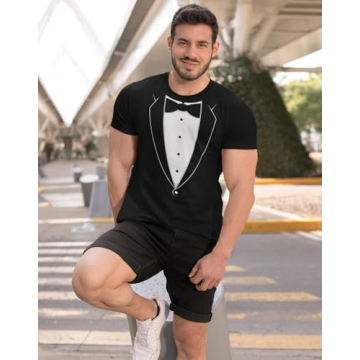 Funny Printed Tuxedo Shirt with Bow Tie for Men