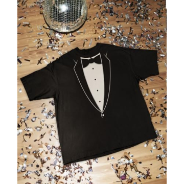 Funny Printed Tuxedo Shirt with Bow Tie for Men