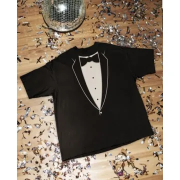 Funny Printed Tuxedo Shirt with Bow Tie for Men