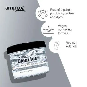 AmPro Pro Styl Clear Ice Styling Gel - Protects and Strengthens Your Strands - Non-Flaking, Alcohol Free, Vegan Formula - Flexible, Touchable Hold for All Hair Types - 10 oz