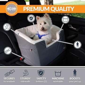 K&H Pet Products Bucket Booster Dog Car Seat, Seat Belt Secured, 2 Safety Leashes, Washable Covers, ...