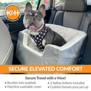 K&H Pet Products Bucket Booster Dog Car Seat, Seat Belt Secured, 2 Safety Leashes, Washable Covers, Sturdy Dog Booster Seats for Small to Medium Pets - Large Gray/Cream