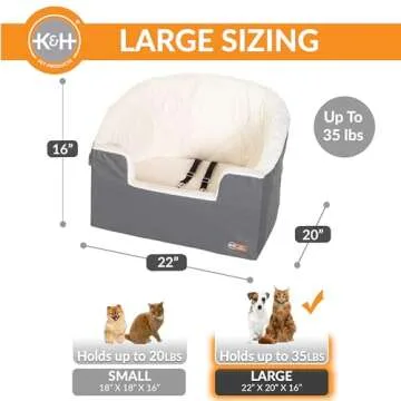K&H Pet Products Bucket Booster Dog Car Seat, Seat Belt Secured, 2 Safety Leashes, Washable Covers, Sturdy Dog Booster Seats for Small to Medium Pets - Large Gray/Cream