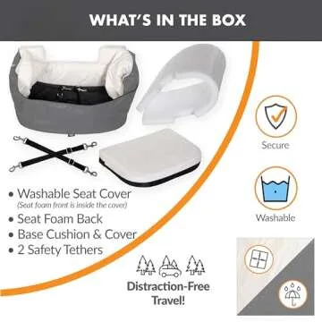K&H Pet Products Bucket Booster Dog Car Seat, Seat Belt Secured, 2 Safety Leashes, Washable Covers, Sturdy Dog Booster Seats for Small to Medium Pets - Large Gray/Cream