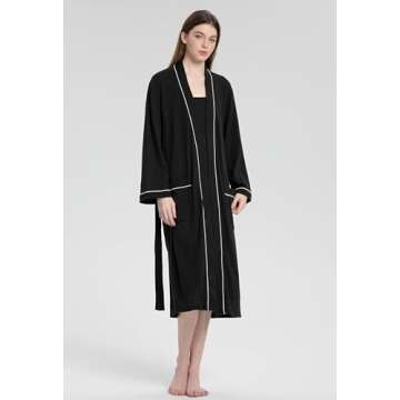 SIORO Waffle Knit Robes for Women, Womens Cotton Robes lightweight Kimono Long Bathrobe Soft Hotel Spa Robe, Black, Small