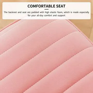 Furnimart Pink Swivel Armless Desk Chair with Wheels, Small Velvet Upholstered Home Office Desk Chair Mid-Back Adjustable Chair for Teen Girl Vanity Desk Bedroom Dorm Living Room (Velvet-Pink)