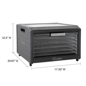 Excalibur Electric Food Dehydrator Performance Series 6-Tray with Adjustable Temperature Control Includes Stainless Steel Drying Trays Glass Door Top View Window and LED Display Progress Bar, Black