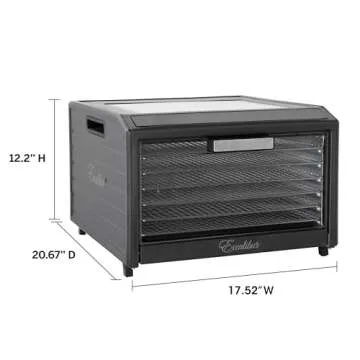 Excalibur Electric Food Dehydrator Performance Series 6-Tray with Adjustable Temperature Control Includes Stainless Steel Drying Trays Glass Door Top View Window and LED Display Progress Bar, Black