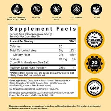 ColonBroom Psyllium Husk Powder with Stevia (Tropical Fruits) - Colon Cleanse for Bloating Relief & Gut Health - Colon Broom Fiber Powder Drink - Vegan Fiber Powder Stevia Supplement, 60 Servings