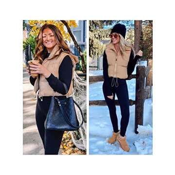 UANEO Cropped Puffer Vest Women Zip Up Stand Collar Sleeveless Padded Crop Puffy Vests (Khaki-XS)