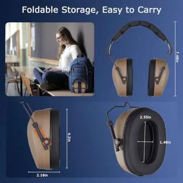 HUARUI Hearing Protection Ear Muffs SNR 29dB Noise Cancelling Headphones for Adults Kids Autism,Safety Earmuffs for Hunting,Shooting, Mowing, Construction (Brown)