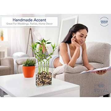 Royal Imports Flower Glass Vase Decorative Centerpiece for Home or Wedding by Royal Imports - Flat Rectangle Plate Glass, 7" W x 10" H, Clear