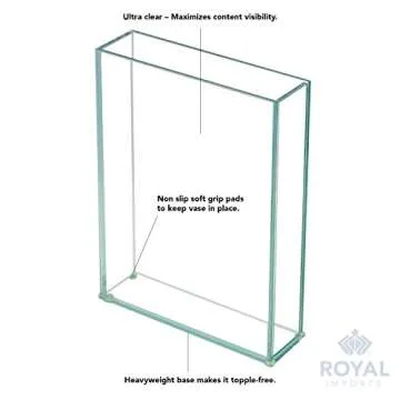 Royal Imports Flower Glass Vase Decorative Centerpiece for Home or Wedding by Royal Imports - Flat Rectangle Plate Glass, 7" W x 10" H, Clear